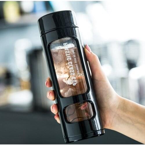 400ml double-layer anti-scalding plastic shell glass portable camping double-layer transparent glass outdoor kettle with tea