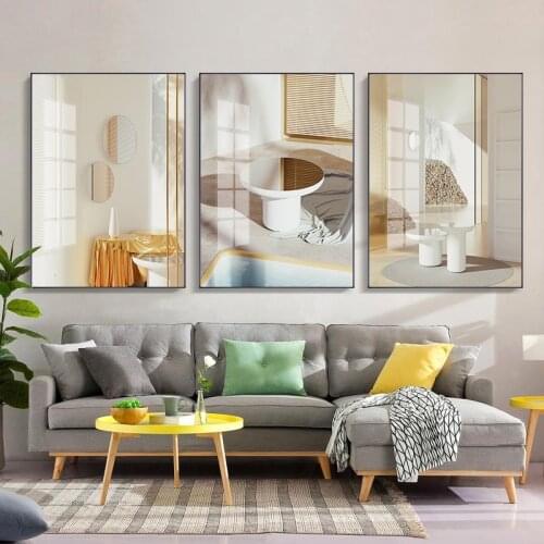 Simple modern Morandi color small fresh art building space porch poster canvas decorative painting mural picture core