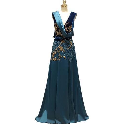 Luxury Taffeta V-Neck with Ruffles Embroidery Sash Ball Gown Floor Length Party Dresses Vestido de noche Robe de soiree