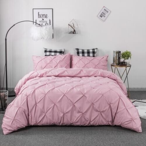 Luxury Pinch Pleat Duvet Cover Set Bed Pure Color 3pcs 2pcs Home Bedding Quilt Pillowcase King Queen Size No Sheet No Fillers