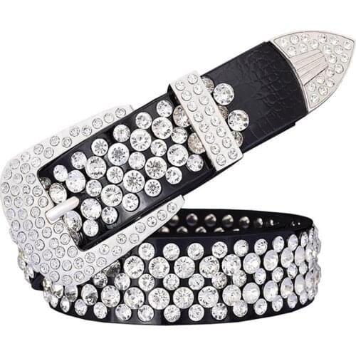 Luxury Womens Rhinestone Belt Designer Black And Red Wide Strap Decorated Jeans Brand Diamond Real Leathe Crystal Waist Band