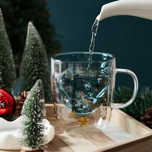 Christmas Tree Star Cup Creative Double-Layer Glass High Temperature Mug Double Anti-Scalding Glass Childrens Christmas Gift