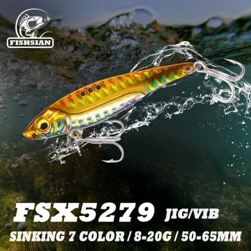 FISHSIAN Metal Vib Fishing Lure Articulos De Pesca Isca Artificial Bass Bait Deep Sea Fishing 8-20g Long Shot Hook Metal Jig