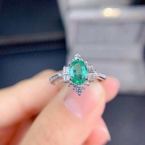 S925 silver Natural green emerald gem ring natural gemstone ring luxurious square rhombus woman girl party gift jewelry