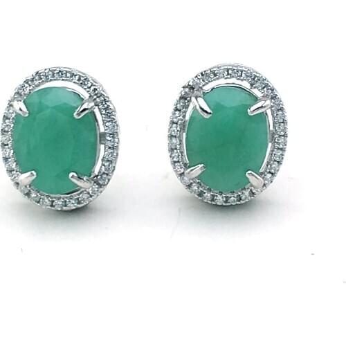 VANTJ Real Natural Emerald Earring Sterling 925 Silver Oval7*9mm Elegant Fine Jewelry For Women Lady Party Wedding Gift with Box