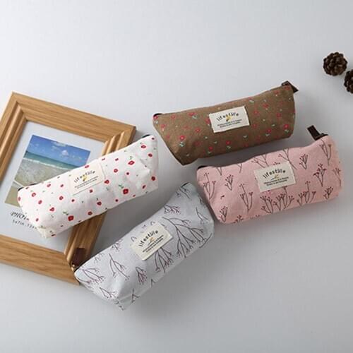 School Pencil Case Pastoral Broken Flowers Pocket Pencil Bag Small Fresh Zakka Canvas Student Pen Bag Stationery Bag