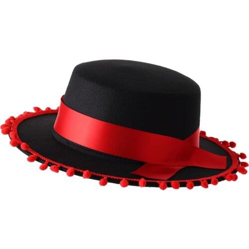 Retro Style Spanish Hat Matador Wide Brim Fedora Flat Floppy Women Party Church Wedding Black Sombrero Hat