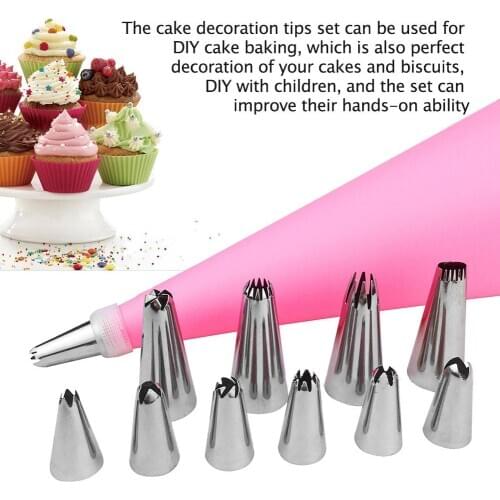 12 PCS/Set Silicone Pastry Bag Tips Kitchen DIY Icing Piping Cream Reusable Pastry Bags +10 Nozzle Set Cake Decorating Tools