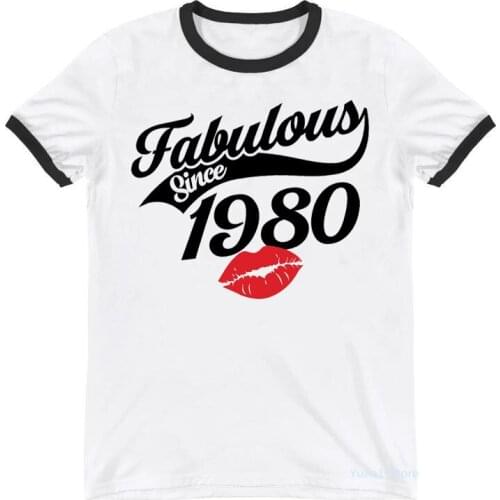 Fabulous Since 1980 Graphic Print T-Shirt WomenS Clothing Sexy Lips Tshirt Femme Birthday Gift T Shirt Female Summer Tops Tee