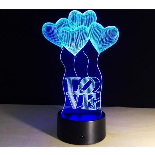 Romantic Love Heart Balloons Sensor LED 3D Night Light Luminaria Table Lamp 7 Color Change for Home Bedroom Party Decoration