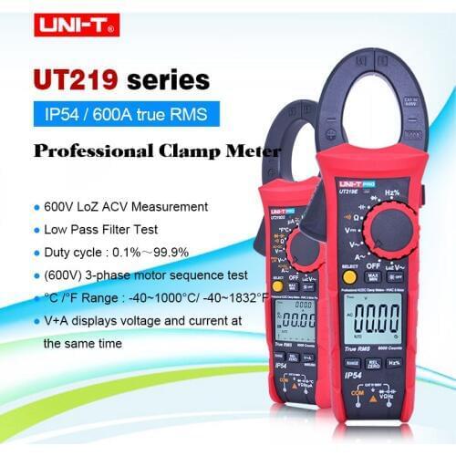 UNI-T UT219E UT219M UT219DS professional clamp meters 600A true RMS IP54 dust/waterproof ammeter, LoZ voltage HVAC repair tool