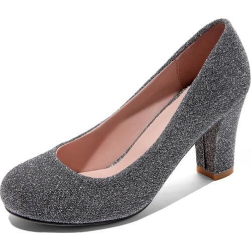 Plus size 31-47 Women Pumps Ankle Thick Heel Women Shoe Square Mid Heels 7cm Dress Work Pumps Comfortable Ladies Shoes 222-5