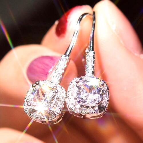 AAA zircon diamonds dangle drop earrings for women femme white gold silver color pendientes crystal jewelry bague fashion bijoux