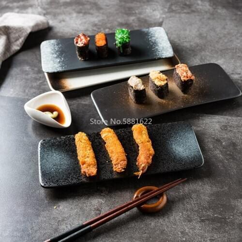Japanese sushi plate ceramic creative rectangular dish snacks snack plate personality retro tableware set plate