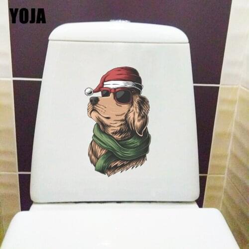 YOJA 14.1×23.3CM Fashionable Golden Retriever Cartoon Animal Home Wall Decoration Toilet WC Stickers T1-3097
