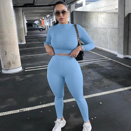 New Trendy Racksuit Women Turtleneck Long Sleeve Crop Top+leggings Matching Set Super Strechy Sporty Fitness Trend Outfits 2021