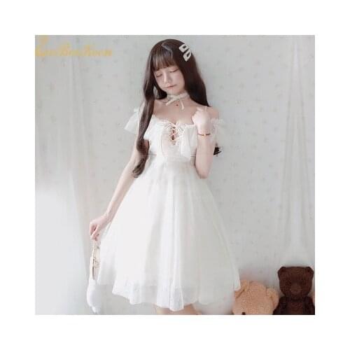 Summer Dress Adult Sexy Off-the-shoulder Dress Women Chiffon Sweet Lolita Lace Dress for Girls Sweet Lolita Cosplay Costume