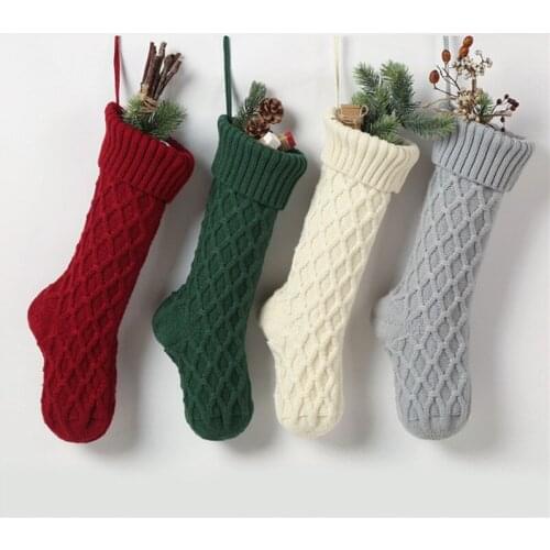1pc Christmas Knitted Stockings Decor festival Gift Bag Fireplace Xmas Tree Hanging Ornaments Decor Red White Christmas Sock