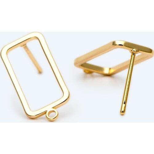 10pcs Rectangle Ear Posts with Loop, 18K Gold Plated Brass Stud Earrings Findings, Geometric Earring Components (GB-2018)