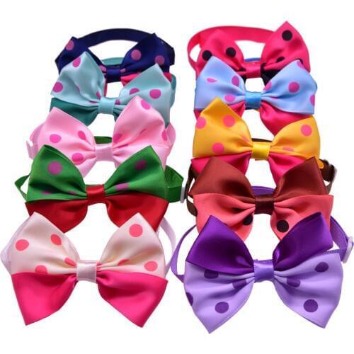 120pcs/lot Pet Dog Puppy Cat Solid&Polka Dots Bow Ties Adjustable Bowties Dog Accessories Pet Supplies