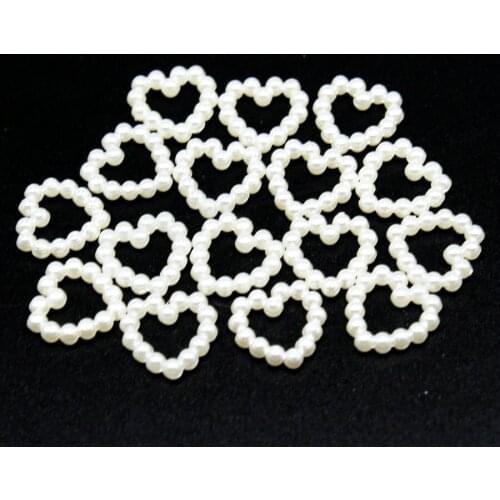 2000pcs Faux Beaded Heart Pearl Cabochons / Pearlized Heart Ring Cabochon Cream White (10mm) display