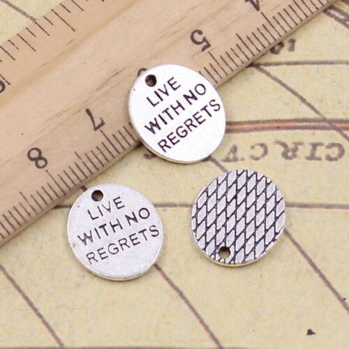 30pcs Charms Live With No Regrets 15x13mm Tibetan Pendants Antique Jewelry Making DIY Handmade Craft For Necklace