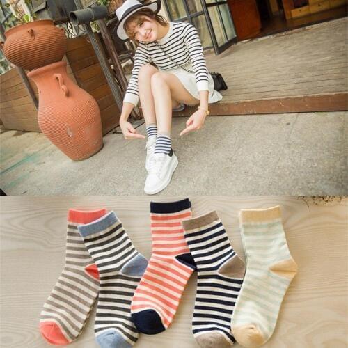 5 Pairs/Lot Women Cotton Crew Socks Autumn New Soft Striped Socks for Girls Lady Female Harajuku Winter Warm Simple Socks
