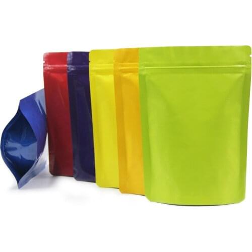5pcs Matte Green/ Blue/ Purple/ Red/ Yellow Aluminum Foil Plastic Ziplock Packaging Bags Stand Up Zip Lock Pouches