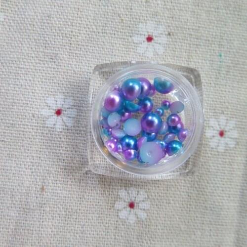 50pcs/jar Cute 3/4/5/6MM Mixed-Size Matt Mermaid Color and Gold and Silver Color Half-Ball Pearl Nail Art Decoration