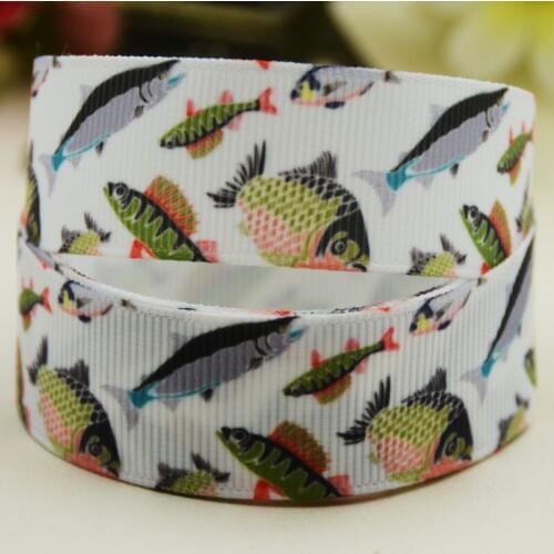 22mm 25mm 38mm 75mm Ruban satin Fish printed Grosgrain Ribbon Hair Accessories party decoration 10 Yards X-02514