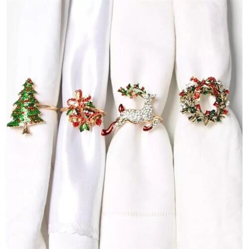 Promotion! 4Pcs Christmas Napkin Rings Napkin Clasps Alloy Napkin Rings Napkin Buckles Dinner Wedding Party Table Decoration