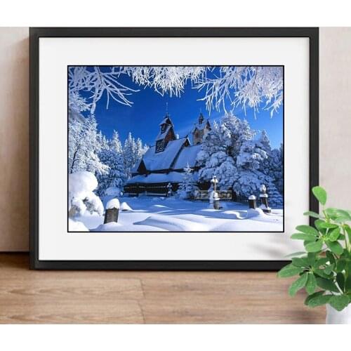 Diamond Embroidery Cross Stitch Full Square Diamond Painting Winter Snow Diamond Mosaic Landscape Picture Of Rhinestones