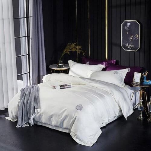 White 60S Egyptian Cotton bedding set embroidery Bed set Duvet Cover Bed Sheet High End Premium king queen size