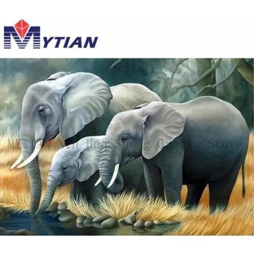 Free Fast Shipping,Elephants Drinking Water,River,Diamond Painting,Full Drill 5D Diamond Embroidery Paint by Number Home Decor