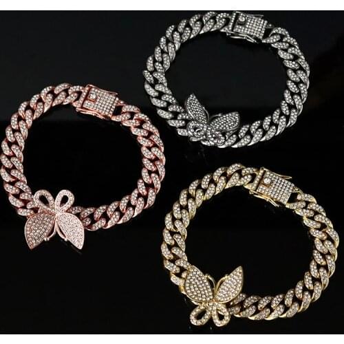 D&Z 13mm Cuban Butterfly Bracelet Gold/Rose Gold/Silver Color Bracelet Bling Bling Hip Hop Jewelry For Men Women