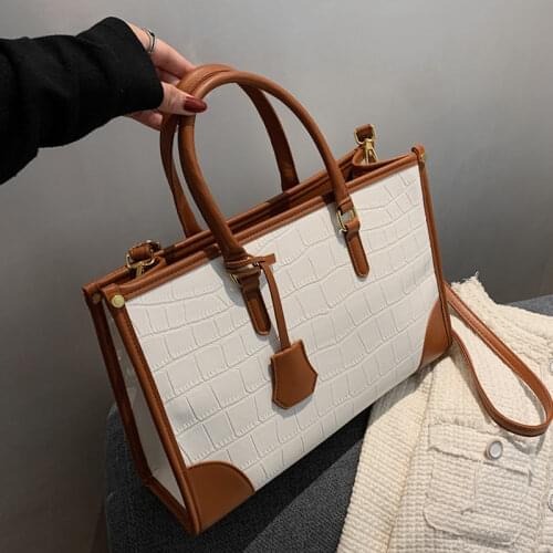 Burminsa Vintage Crocodile Pattern Large Tote Handbags For Women A4 Work Female Briefcase Ladies Shoulder Crossbody Bags 2021