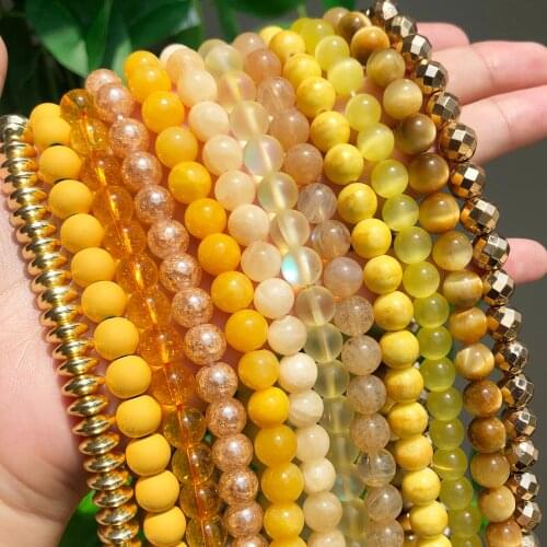 Natural Stone Beads Yellow Agates Crystal Jades Citrine Round Loose Spacer Beads For Jewelry Making DIY Bracelet 4/6/8/10/12mm