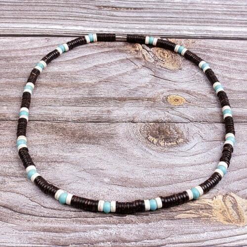 Fashion Natural coconut shell spacer beads Surfer Necklace for men tribal jewelry chain about 50CM long