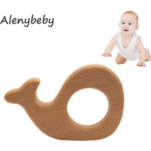 Beech Wooden Whale Natural Handmade Wooden Teether DIY Wood Personalized Pendent Eco-Friendly Safe Baby Teether Toys
