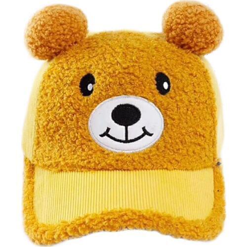Baby Baseball Hat Autumn Winter Fashion Corduroy Bear Outdoor Keep Warm Baseball Cap Windproof Plus Cashmere Hairball Hat TG0155