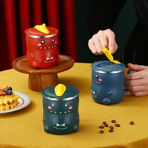 Baby Milk Cup Stainless Steel Keep Warm Dinosaur Water Cup Double Layer Anti-scalding With Straw Children Mouth Cup Creative Mug