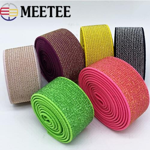 10Meters 25mm Colored Gold Silver Silk Elastic Band Polyester Rubber Webbing Elasticity Belt Purl Spring Ribbon Sewing Accessory