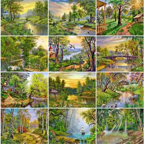EverShine DIY Diamond Painting Tree Full Drill Square Diamond Embroidery Landscape Beaded River Mosaic Natural Wall Decor