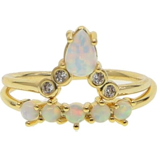Hot Sale Chevron Engagement Band Set Opal Stone Gold Color Fashion Stacking Rings Set 2PCS for Women Lady Gift Minimal Design