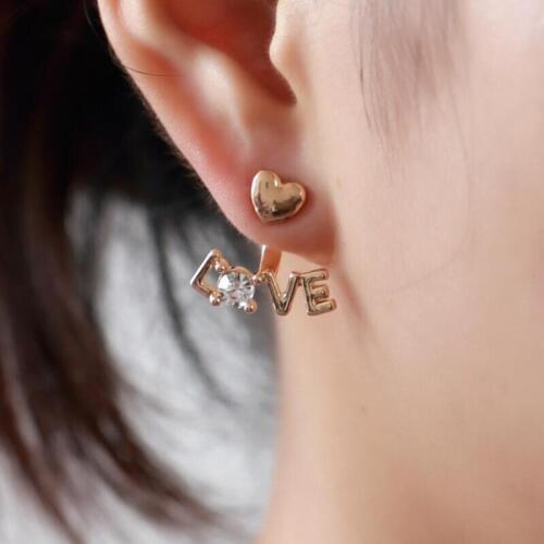 Jisensp Romantic LOVE Letter Ear Jackets Sweet Heart Stud Earrings Fashion Jewelry for Women Girls Valentines Day Gift