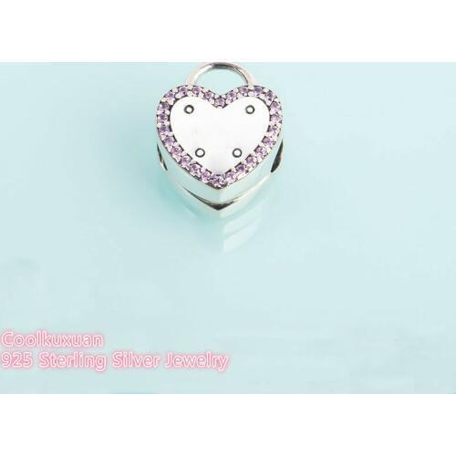 2019 Valentines Day Original 925 Sterling Silver Lock Your Promise ,Fancy Pink CZ Clip Charm Beads Fit Pandora Charms Bracelet