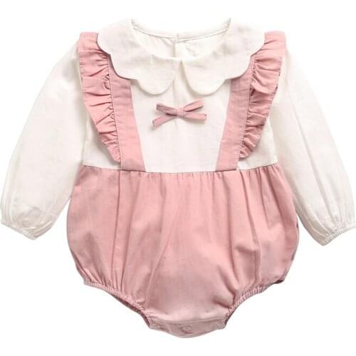 Toddler Baby Girls Lovely Princess Style Romper Autumn Baby Girls Cotton Long Sleeve Stitching Jumpsuit Newborn Clothes