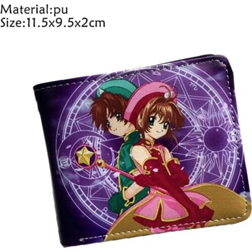 Anime Card Captor PU Short Wallet Bifold Photo Card Holder Layers Purse Boys Girls Coin Pocket Leather Cartoon Printing Wallets