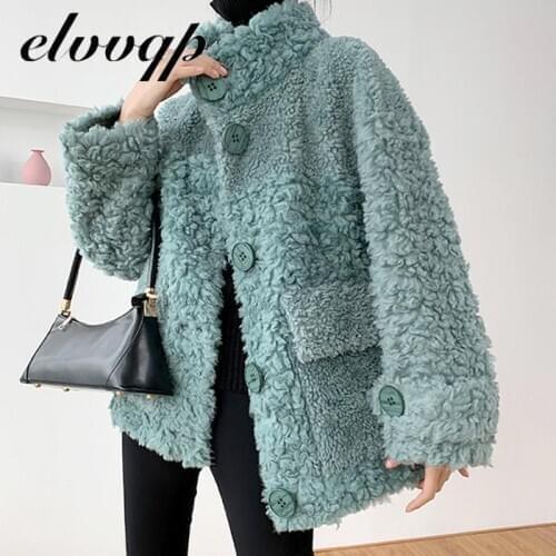 High Quality 2020 New 100% Wool Soft Winter Button Stand Collar Jackets Real Shearing Sheep Fur Coats Winter Patch Pocket