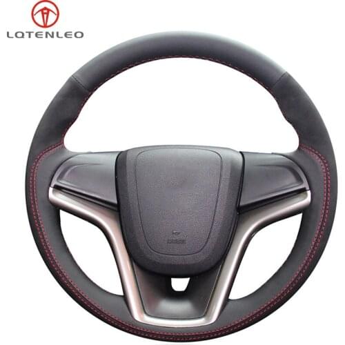 LQTENLEO Black Genuine Leather Suede Steering Wheel Cover For Chevrolet Malibu 2011-2018 Volt Camaro 2011-2015 Aveo 2016-2018